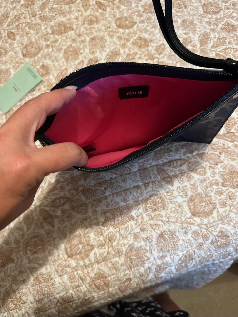 TOUS Black Patent Wristlet Clutch with Glossy Logo